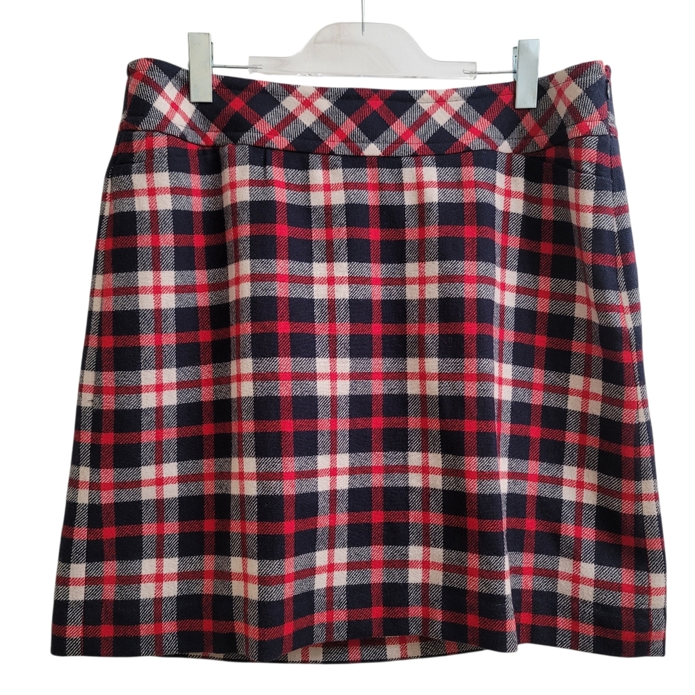 Talbots Plaid Pencil Skirt Size 16 Wool Blend Blue Red Tartan Acadamia Preppy